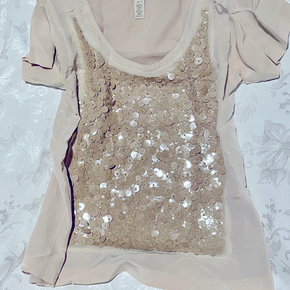 Nude Sequin Silk Top